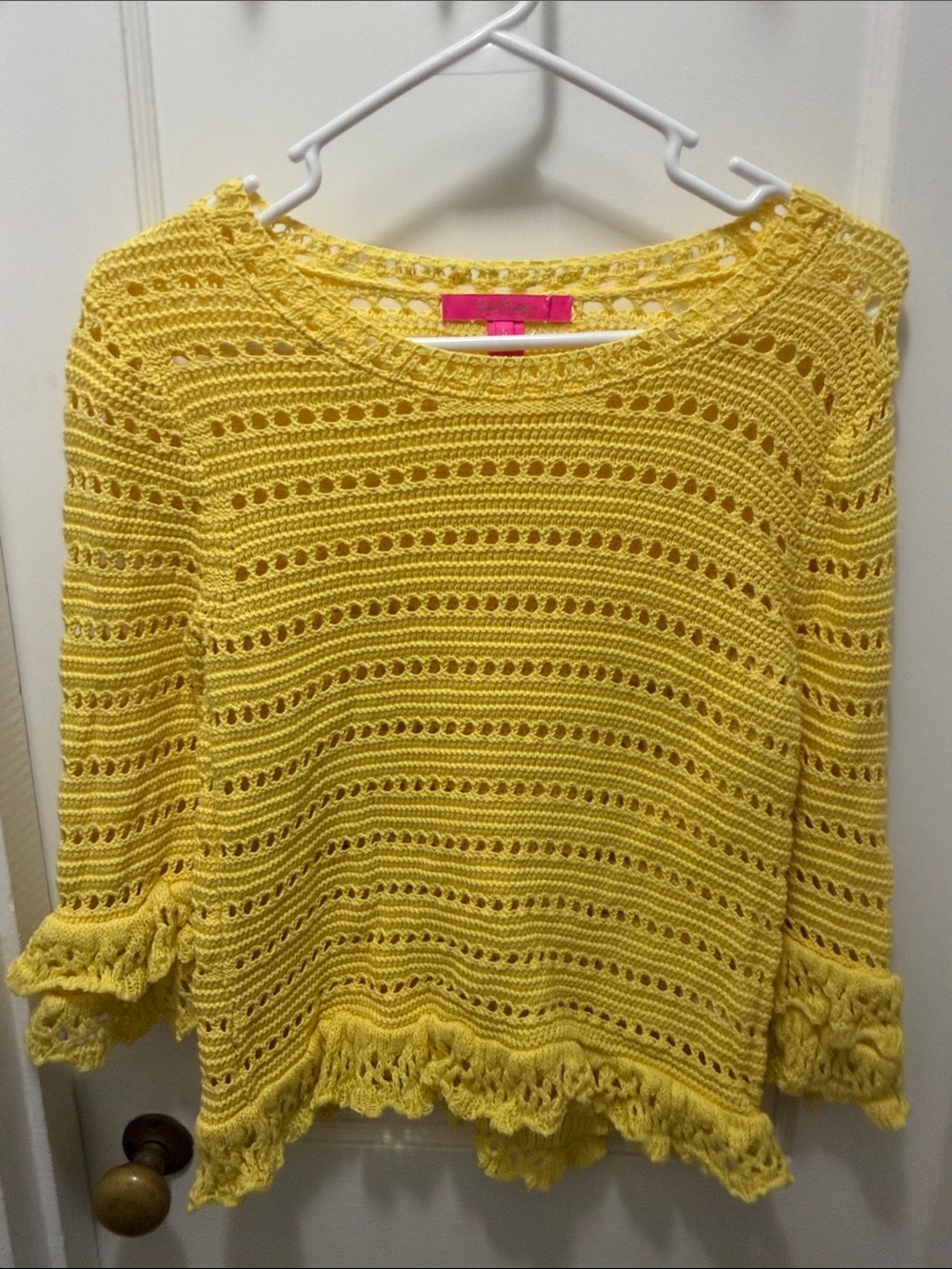Lilly Pulitzer Yellow Crochet Scoop Neck Sweater